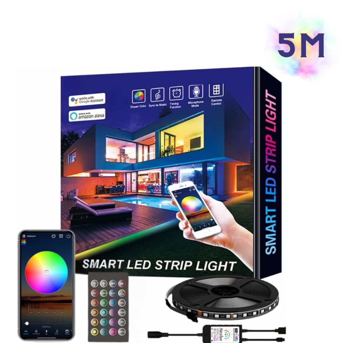 GENERICO - 5 Metros de Cinta LED Rgb 5050 Wifi Smart Alexa Google