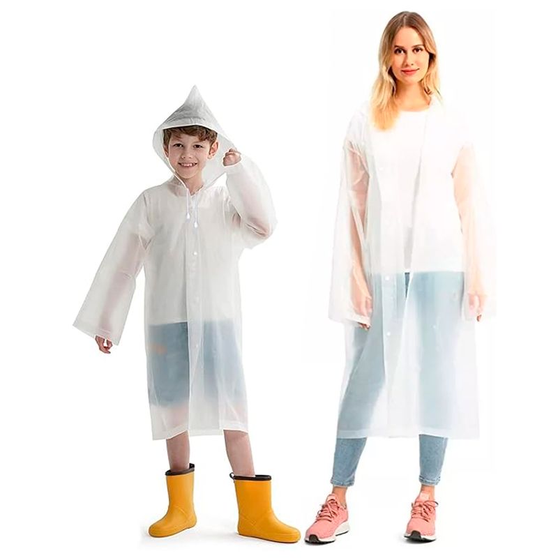 GENERICO - Kit X2 Capa Lluvia Adulto Y Niño Impermeable Eva Botones BLANCO
