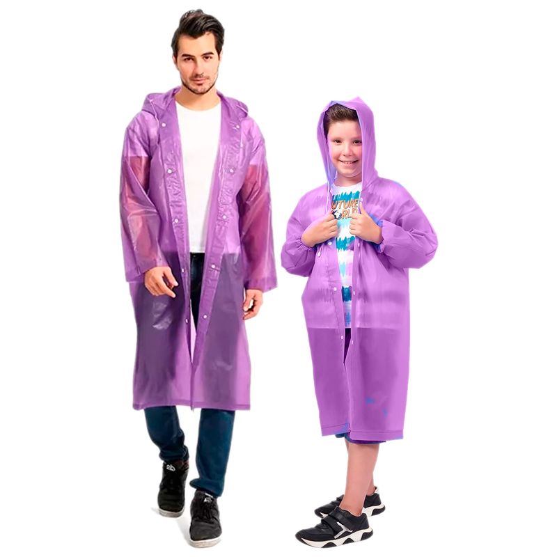 GENERICO - Kit X2 Capa Lluvia Adulto Y Niño Impermeable Eva Botones MORADO