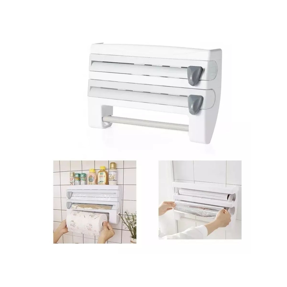 GENERICO - Porta Rollos Dispensador Cocina 4en1 Cortador