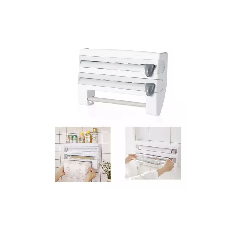 GENERICO - Porta Rollos Dispensador Cocina 4en1 Cortador