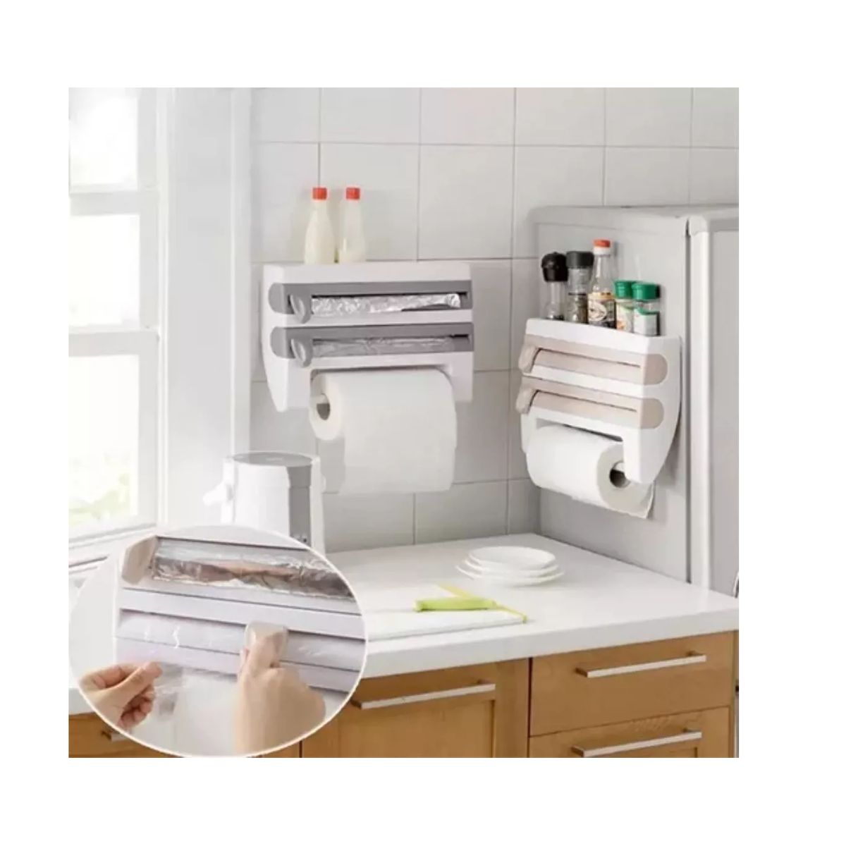 GENERICO - Porta Rollos Dispensador Cocina 4en1 Cortador