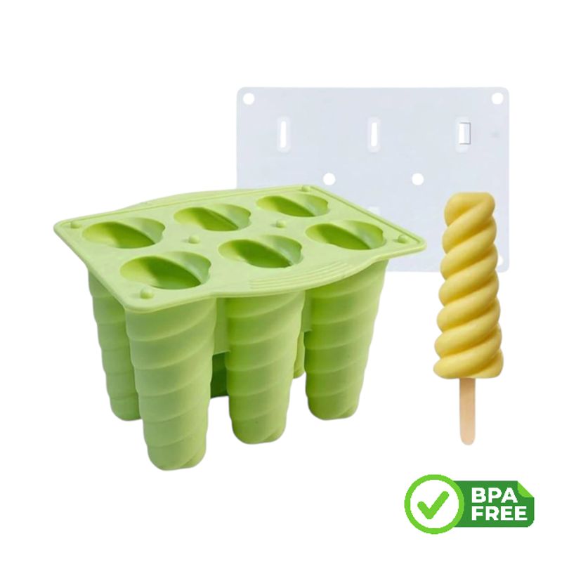 GENERICO - Molde Silicona Para Paletas Diseño Espiral x6 Con Tapa