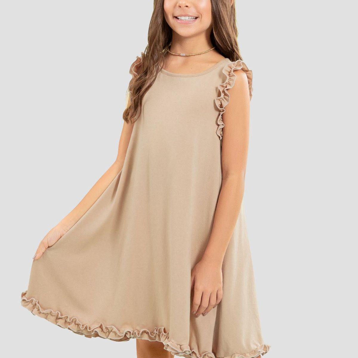 MARKETING PERSONAL - Vestido Corto Infantil Femenino Beige Mp 104675