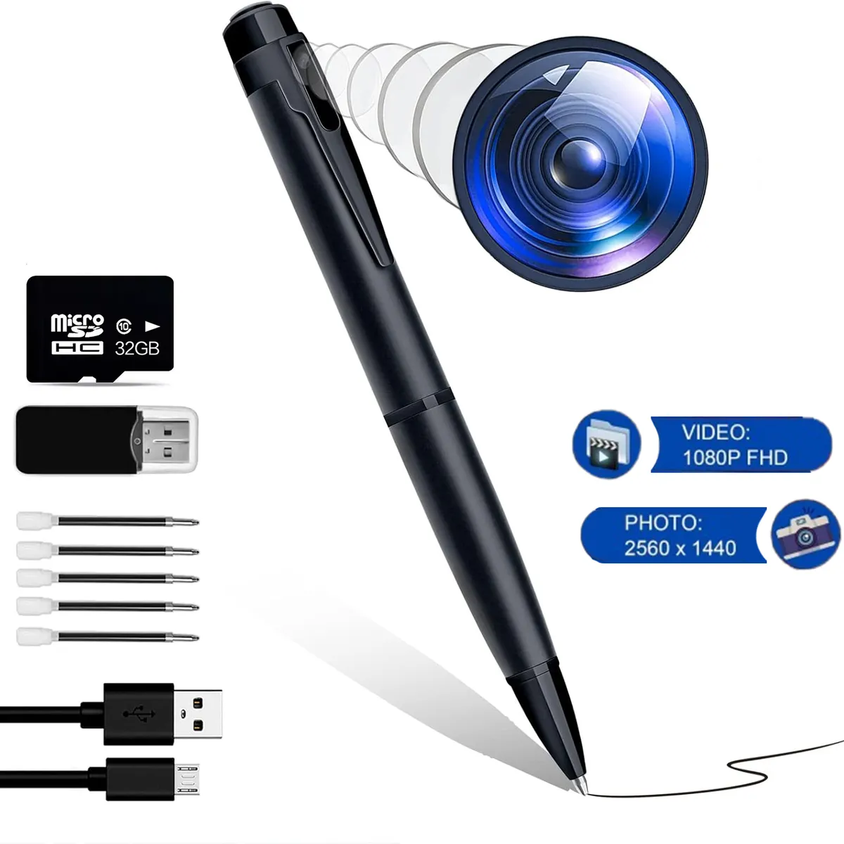 GENERICO - Lapicero Espía Boligrafo Mini Cámara Oculta Esfero Para Video Fotos Audio HD