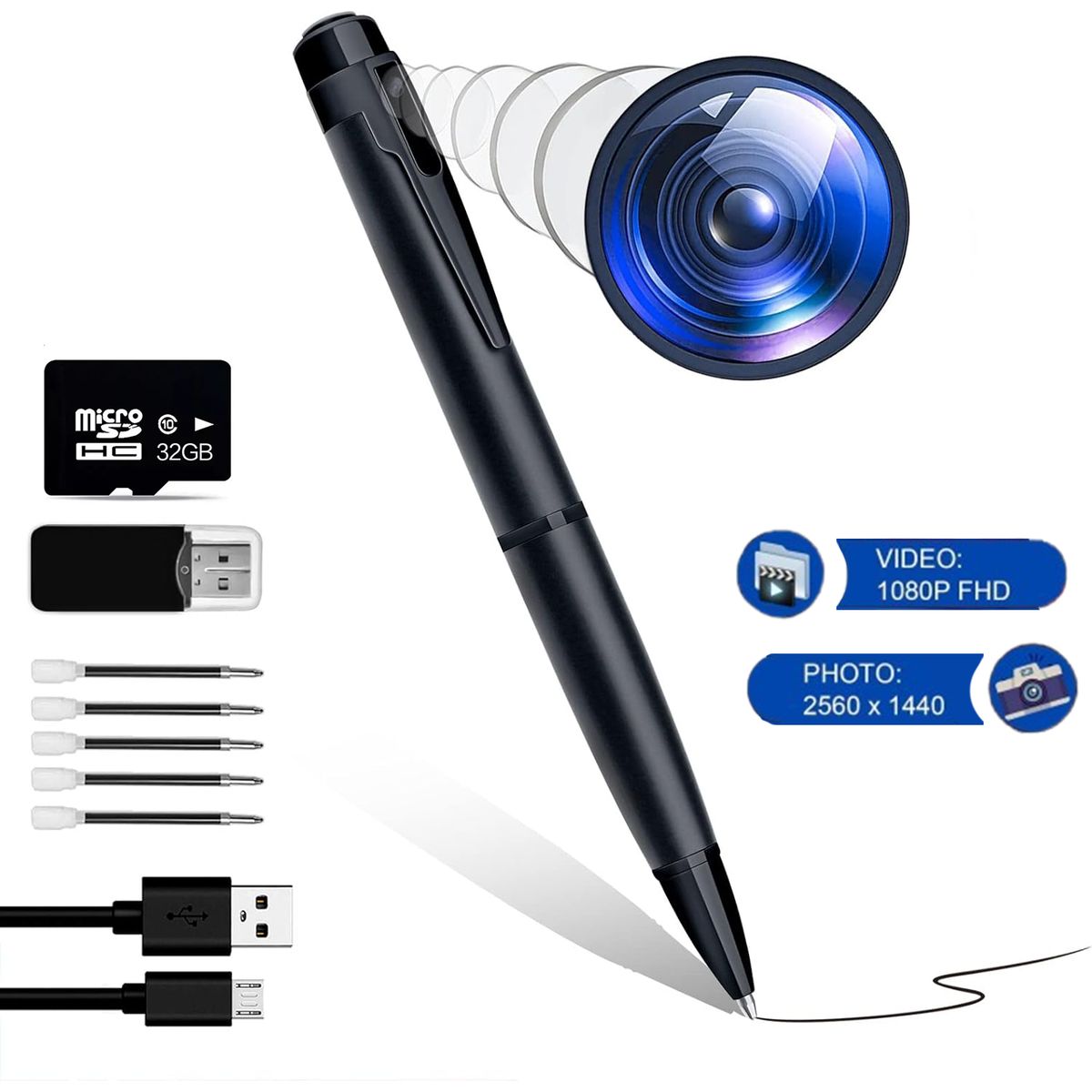 GENERICO - Lapicero Espía Boligrafo Mini Cámara Oculta Esfero Para Video Fotos Audio HD