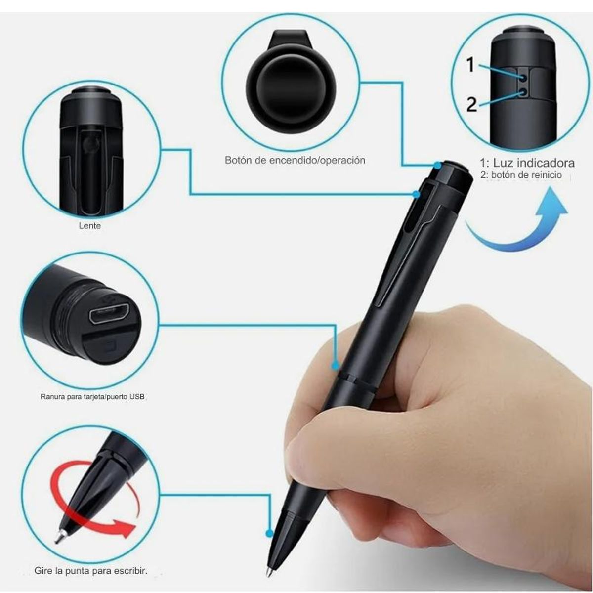 GENERICO - Lapicero Espía Boligrafo Mini Cámara Oculta Esfero Para Video Fotos Audio HD