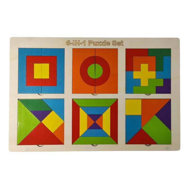 GENERICO - Rompecabezas Madera Tangram 6en1 Puzzle Figuras Geométricas