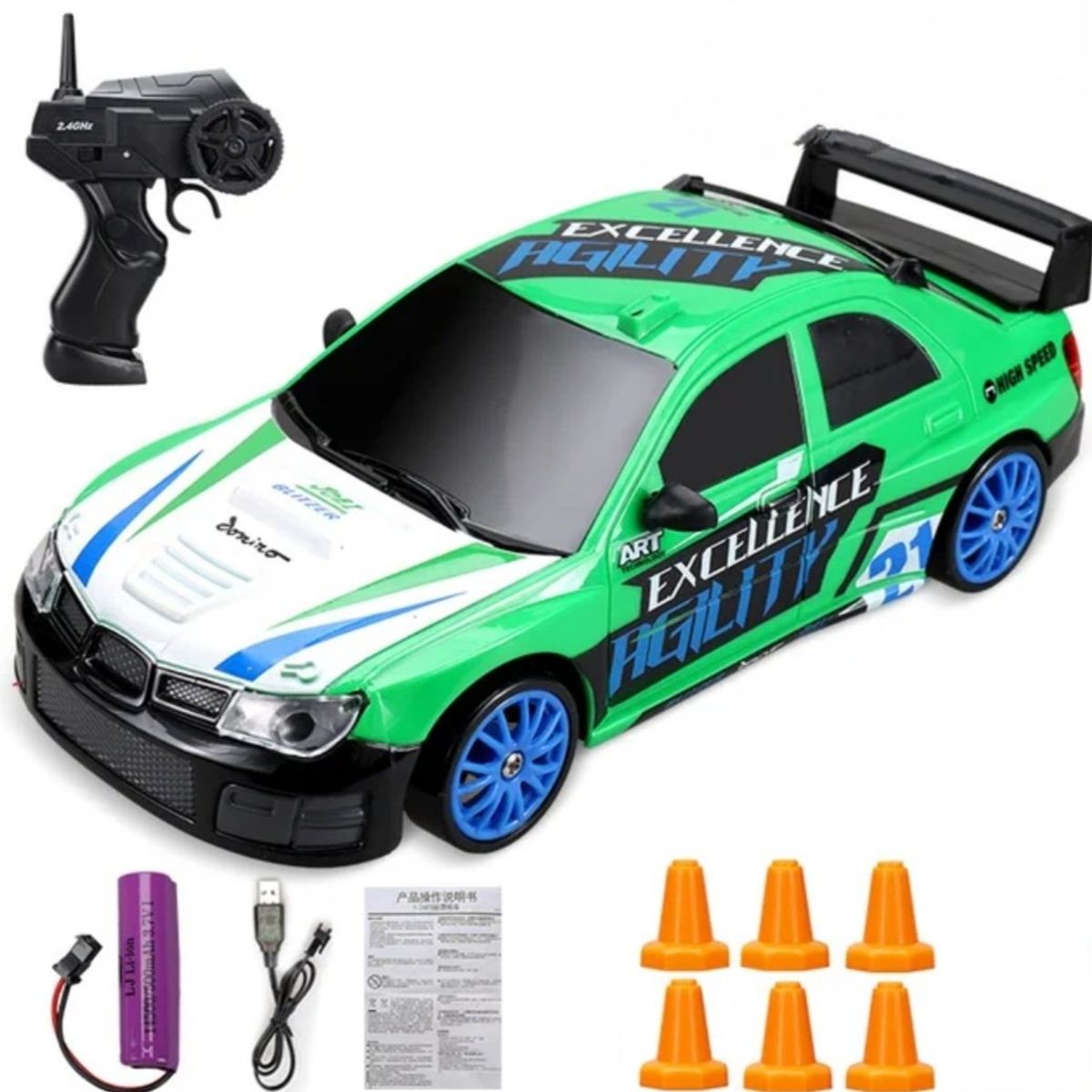 GENERICO - Carro Coche Rc Radio Control Remoto Drift 4wd blanco verde