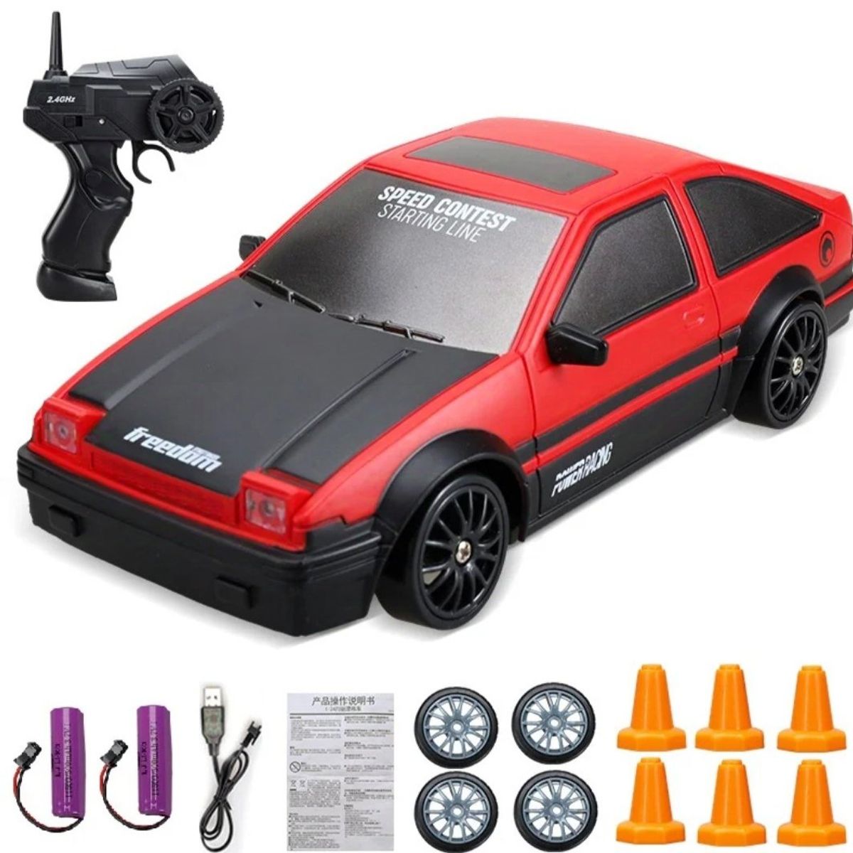 GENERICO - Carro Coche Rc Radio Control Remoto Drift 4wd Rojo x 2 bat