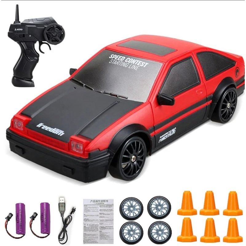 GENERICO - Carro Coche Rc Radio Control Remoto Drift 4wd Rojo x 2 bat