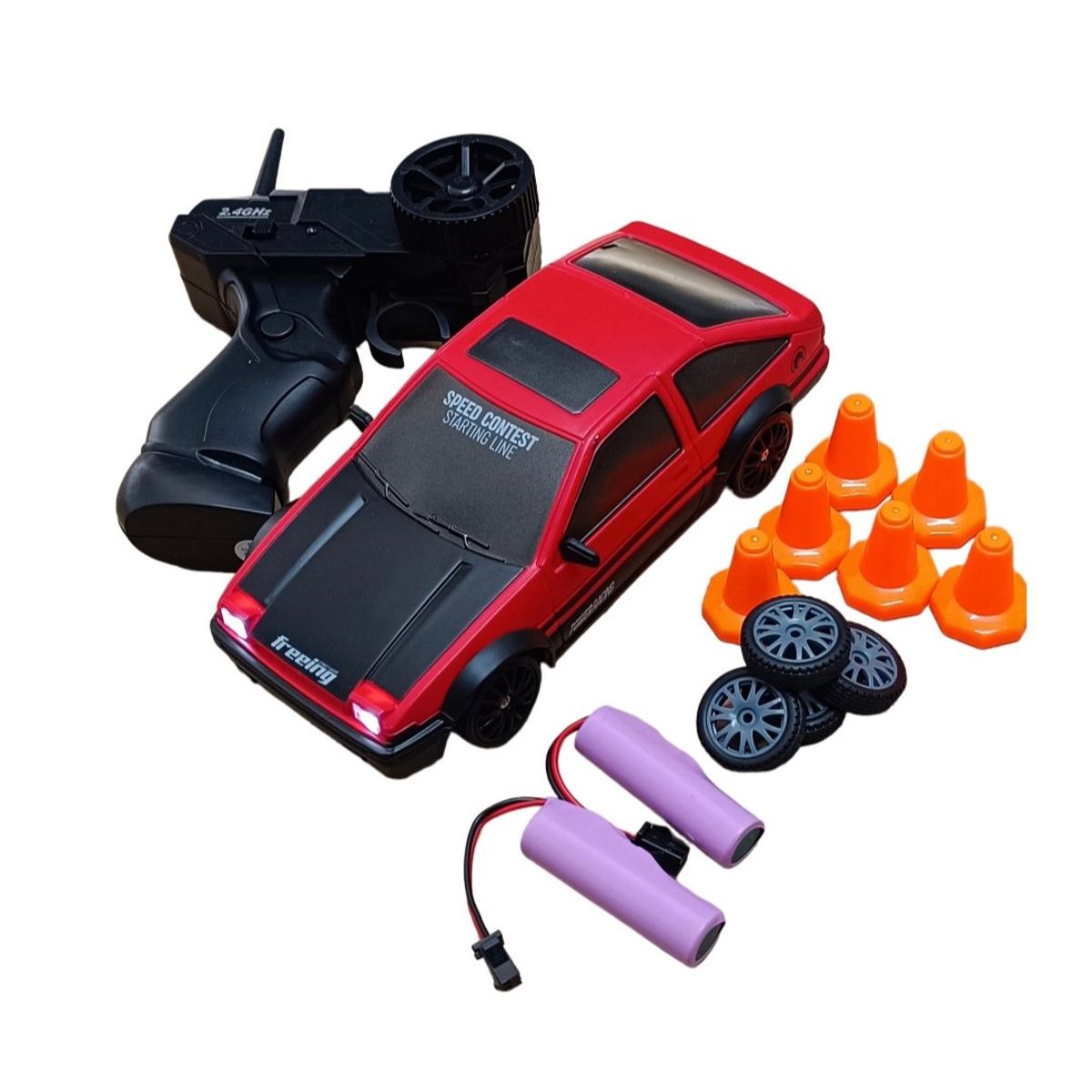 GENERICO - Carro Coche Rc Radio Control Remoto Drift 4wd Rojo x 2 bat