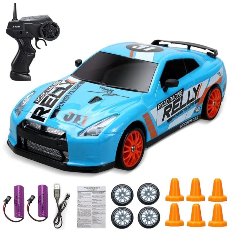 GENERICO - Carro Coche Rc Radio Control Remoto Drift 4wd azul x 2 bat