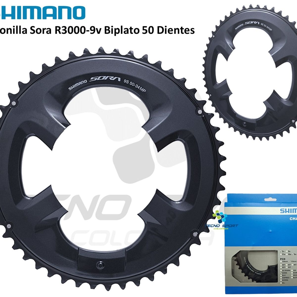 SHIMANO - Plato Coronilla Shimano Sora R3000 9v Biplato 50 Dientes