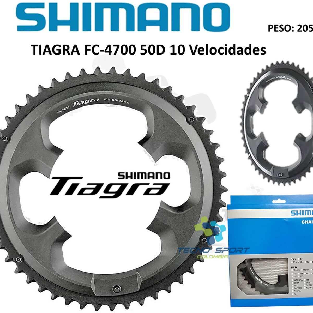 SHIMANO - Plato Coronilla Shimano Tiagra 4700 10v Biplato 50 Dientes