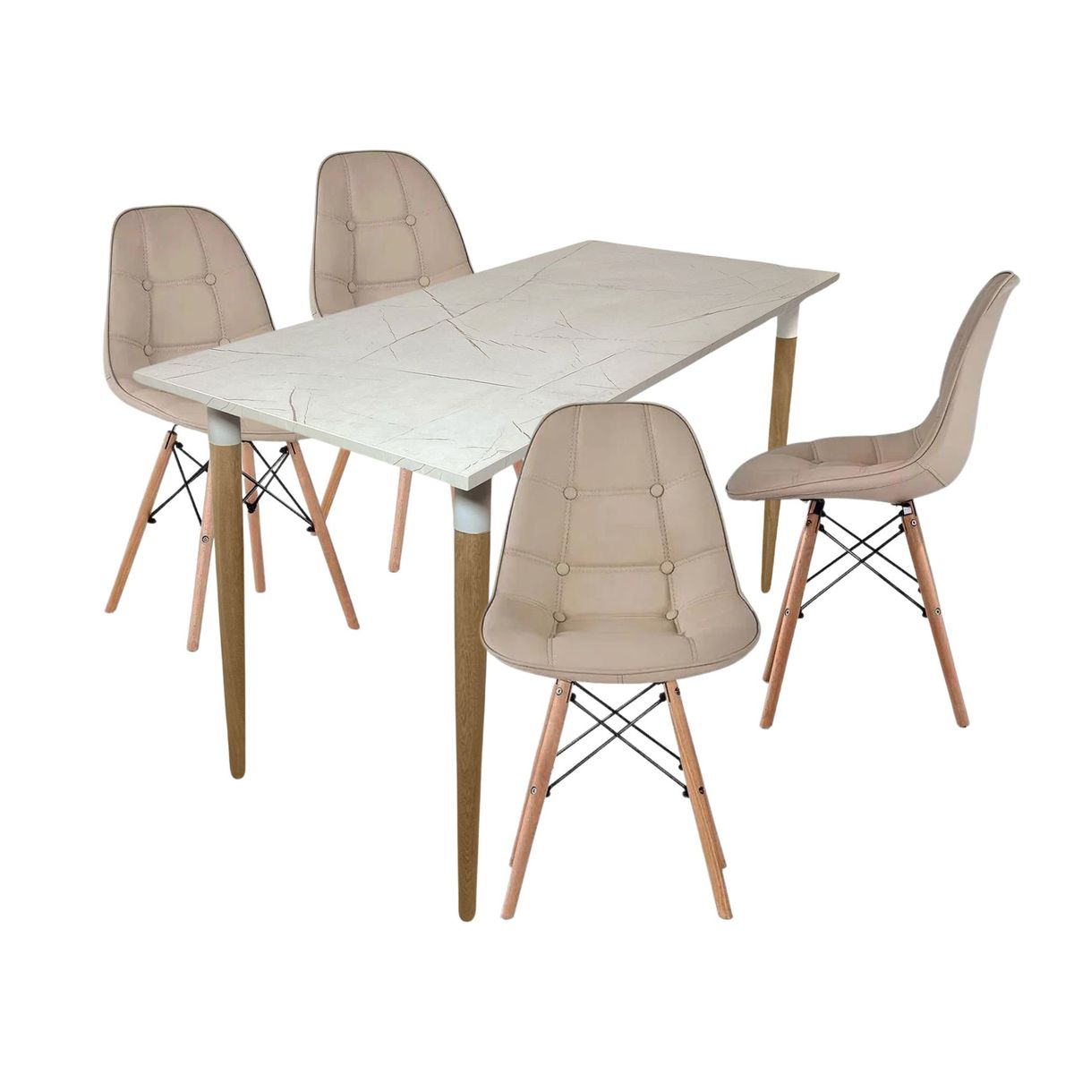 EKONOMODO COLOMBIA - COMEDOR HABY + 4 SILLAS EAMES BOTONES CAMEL
