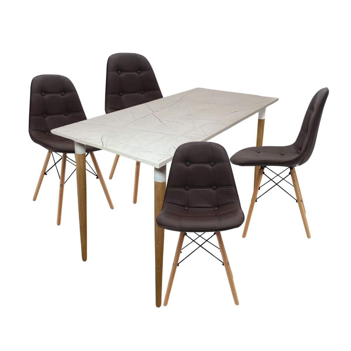 EKONOMODO COLOMBIA - COMEDOR HABY + 4 SILLAS EAMES BOTONES CAFÉ