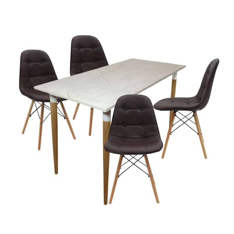EKONOMODO COLOMBIA - COMEDOR HABY + 4 SILLAS EAMES BOTONES CAFÉ