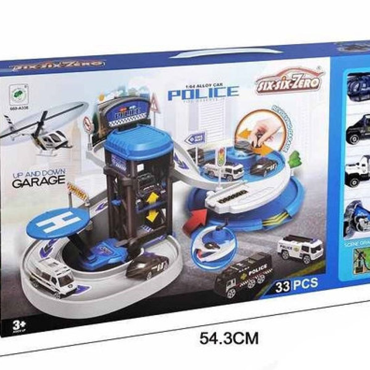 MARKET TOYS - Pista De Carros Garage Policia 3 Niveles Licuadora 33 Pcs