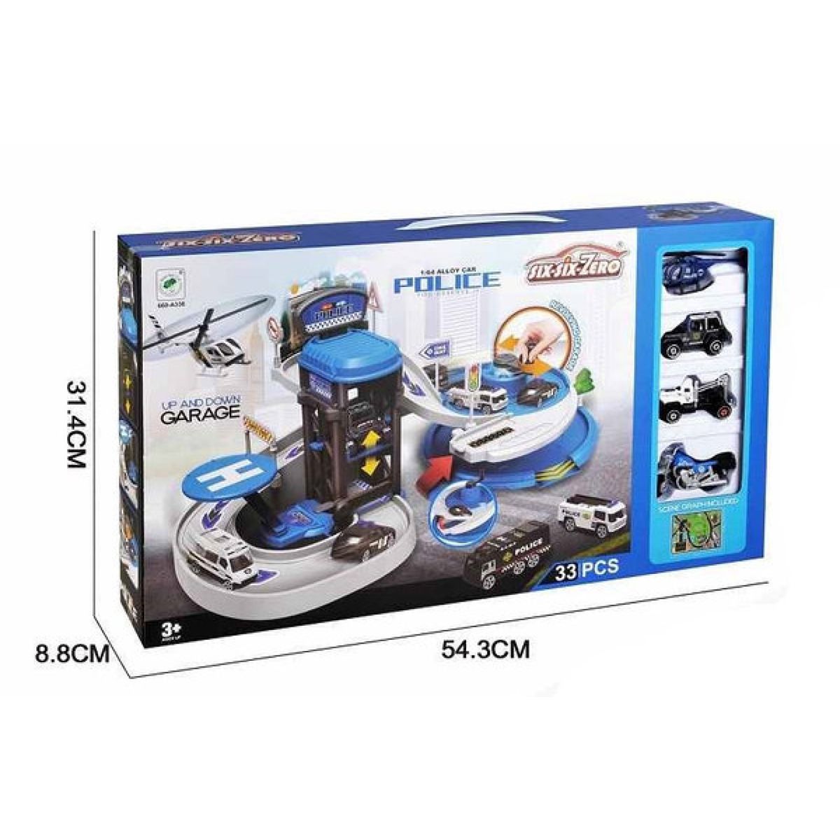 MARKET TOYS - Pista De Carros Garage Policia 3 Niveles Licuadora 33 Pcs