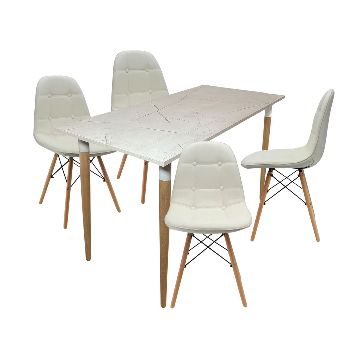 EKONOMODO COLOMBIA - COMEDOR HABY + 4 SILLAS EAMES BOTONES BLANCA