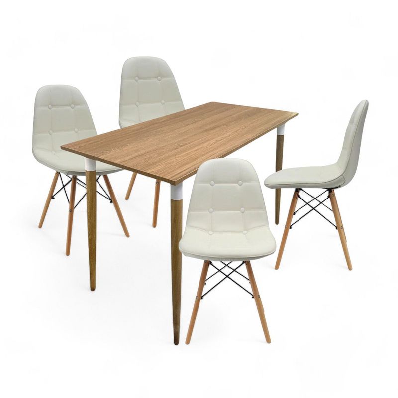 EKONOMODO COLOMBIA - COMEDOR KANO + 4 SILLAS EAMES BOTONES BLANCA
