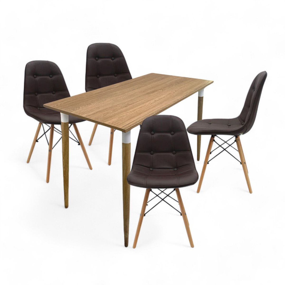 EKONOMODO COLOMBIA - COMEDOR KANO + 4 SILLAS EAMES BOTONES CAFÉ