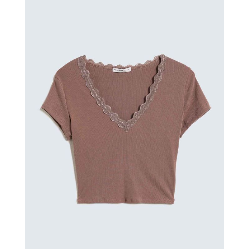 SEVEN SEVEN - Camiseta De Mujer Marca Seven Color Taupe En Poliéster #2809