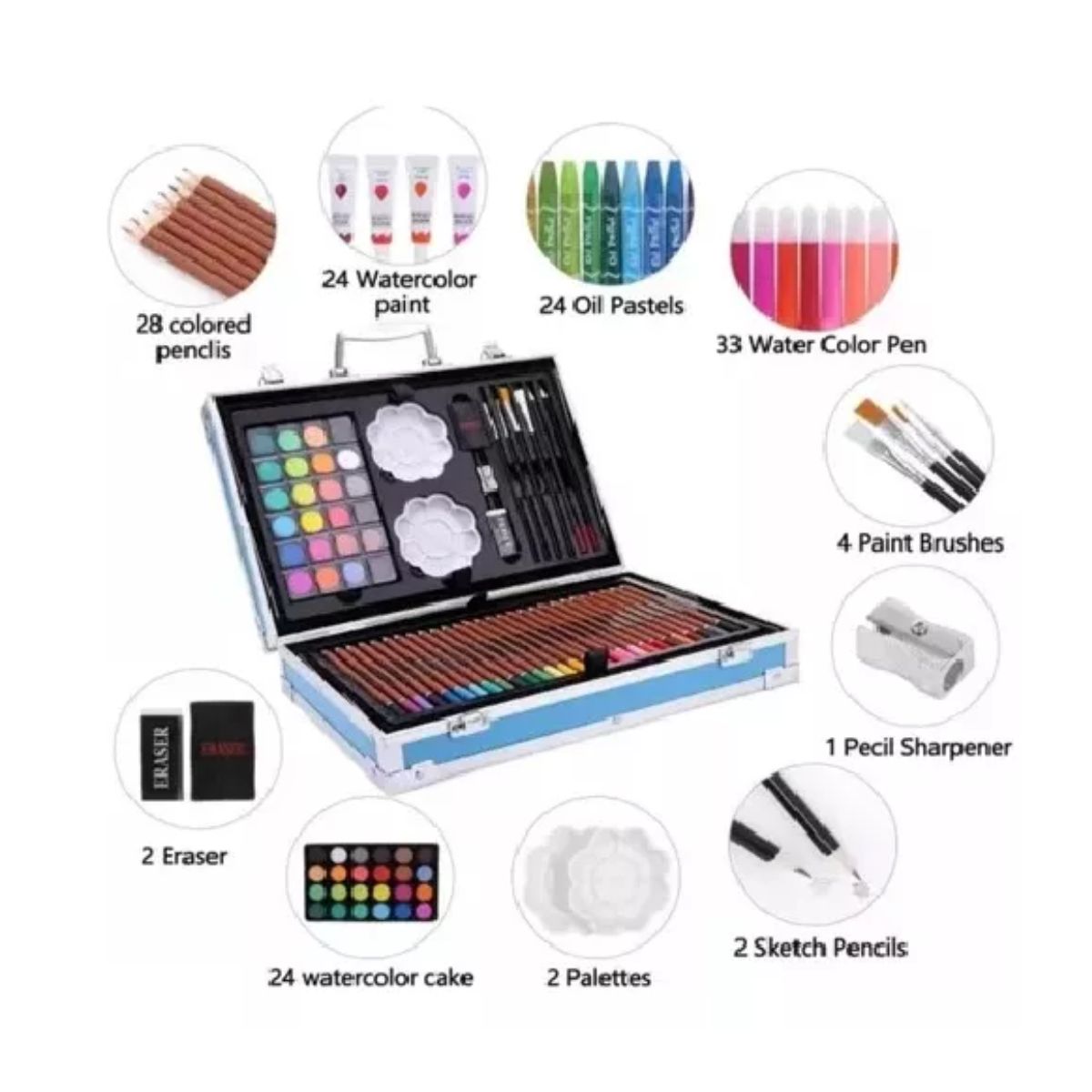 AFM - Kit/set De Arte Dibujo Maletín Metálico 145 Piezas Niños