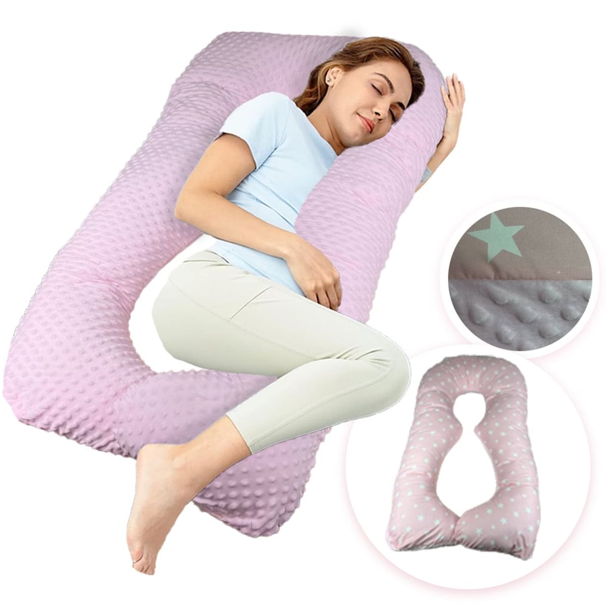 BOOGY - Cojin almohada embarazo cuerpo entero soporte rosado