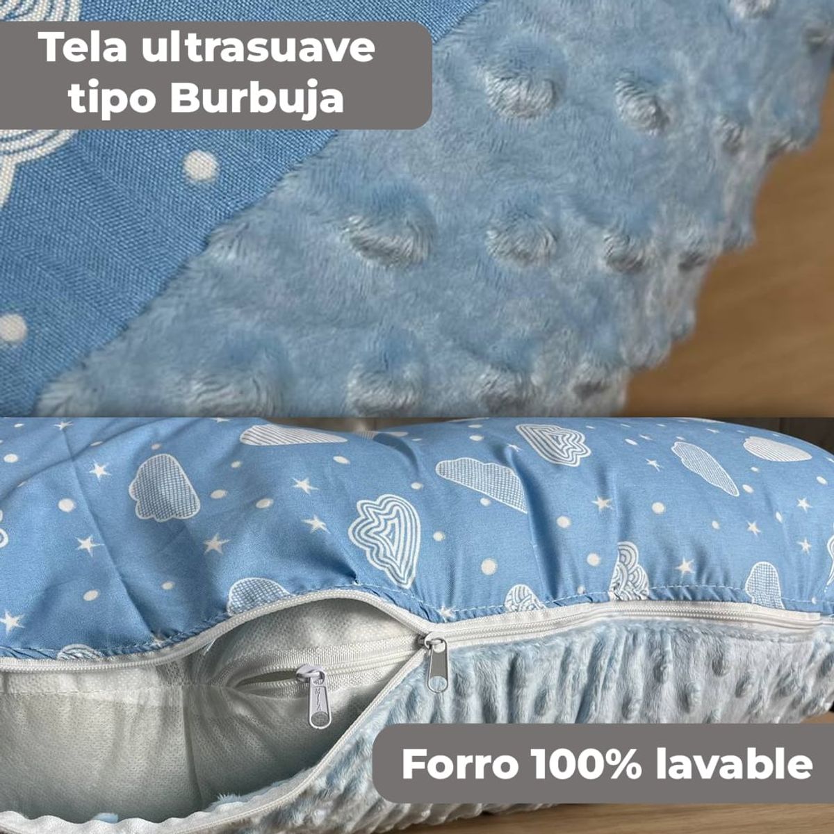 BOOGY - Cojin almohada embarazo cuerpo entero soporte azul