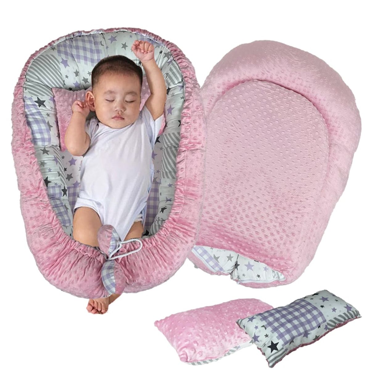 BOOGY - Nido cuna portatil acolchado para bebe rosado