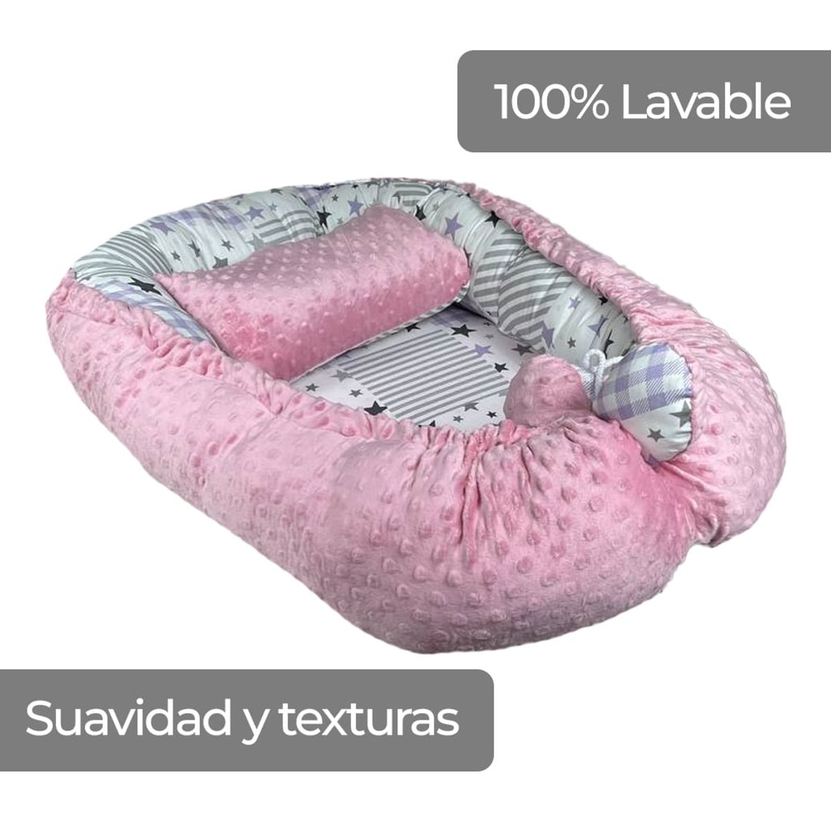 BOOGY - Nido cuna portatil acolchado para bebe rosado