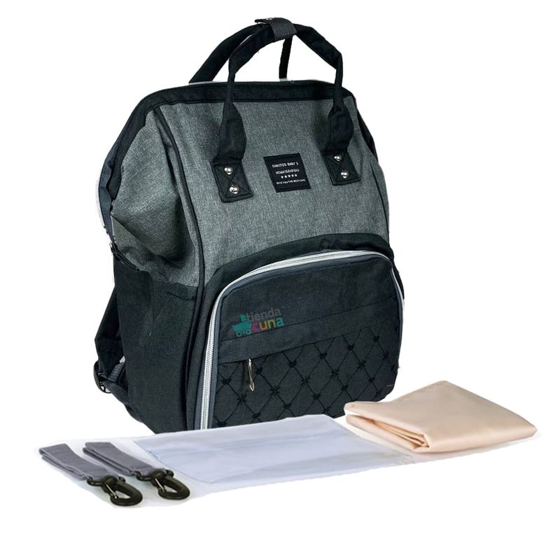INSULAR - pañalera cambiador bicolor bolso morral bebe negro