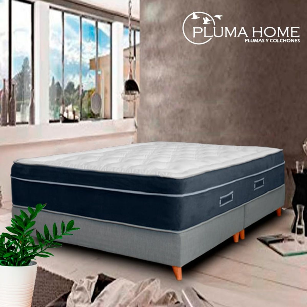 PLUMA HOME - Colchón Pocket Memory Foam  140x190 DOBLE Gratis Almohadas Gel.