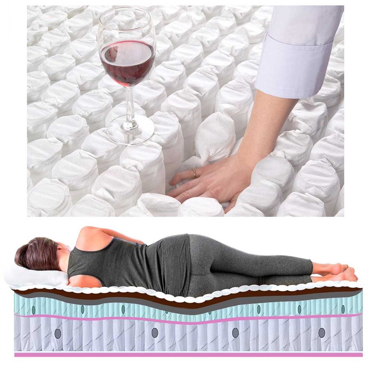 PLUMA HOME - Colchón Pocket Memory Foam  140x190 DOBLE Gratis Almohadas Gel.