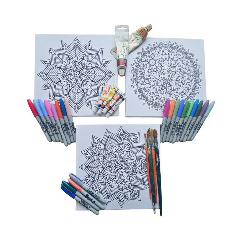 GENERICO - Lienzo Cuadros Arte De Mandalas Para Pintar Set x 3 de 26x26cm