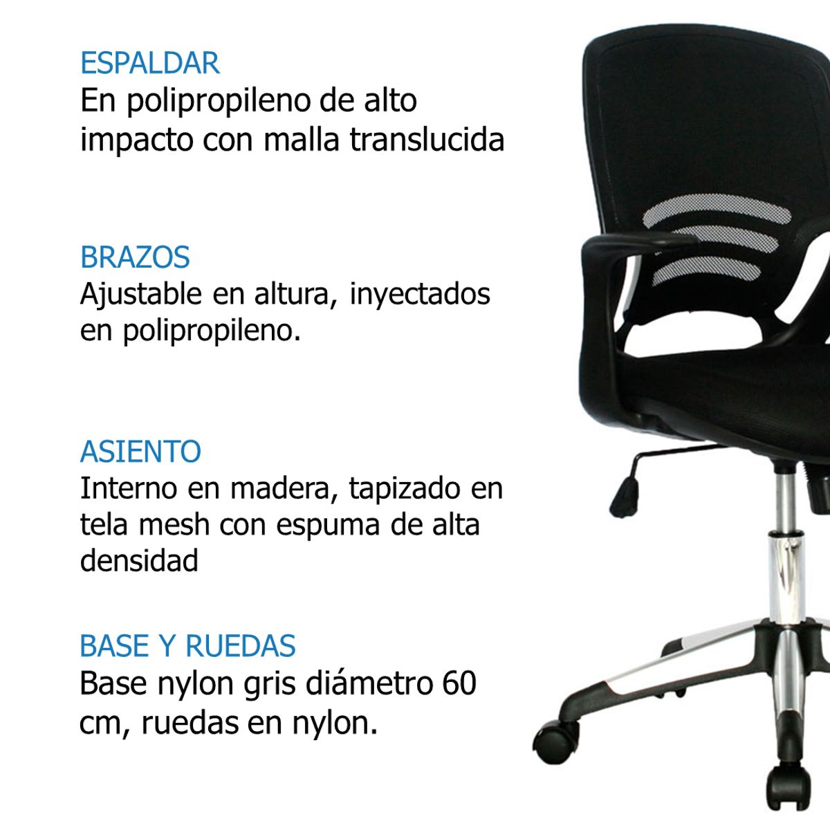 GENERICO - Silla Escritorio Congo Ejecutiva Negra Brazos Graduables - Mobili shop