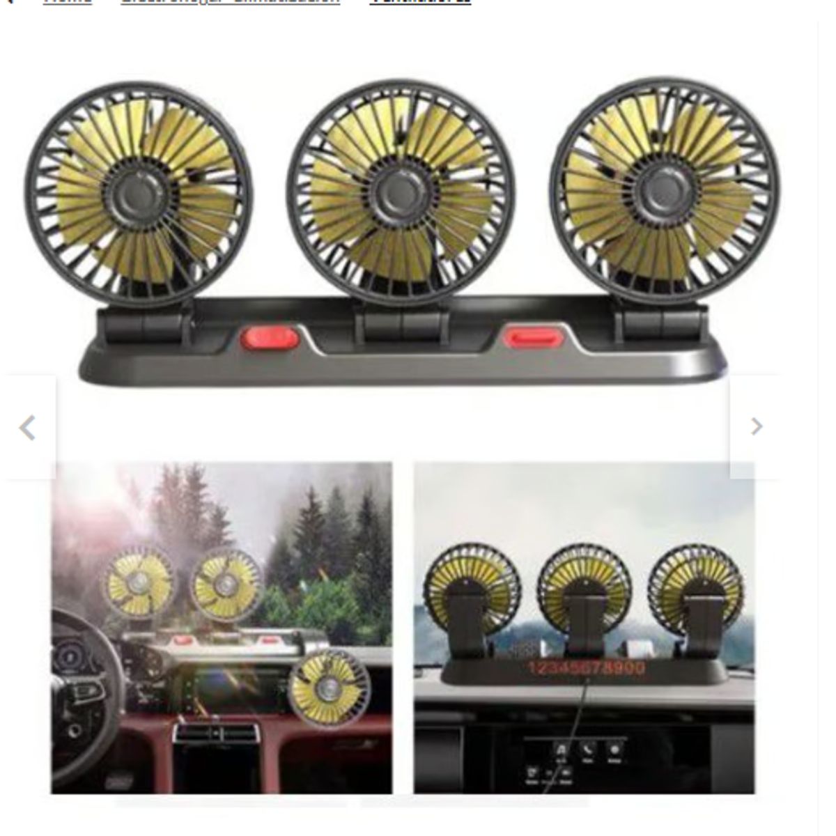 GENERICO - Ventilador Para Carro De Tres Cabezales Rotación Libre - 12v