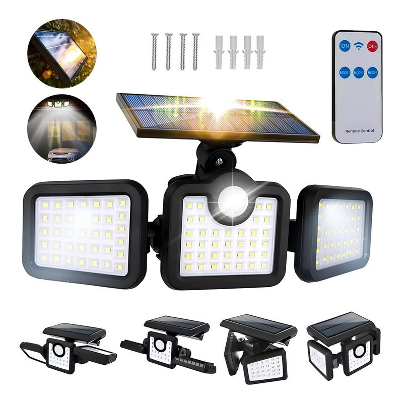 GENERICO - Lampara Luz Panel Solar Triple Iluminación Exterior Sensor