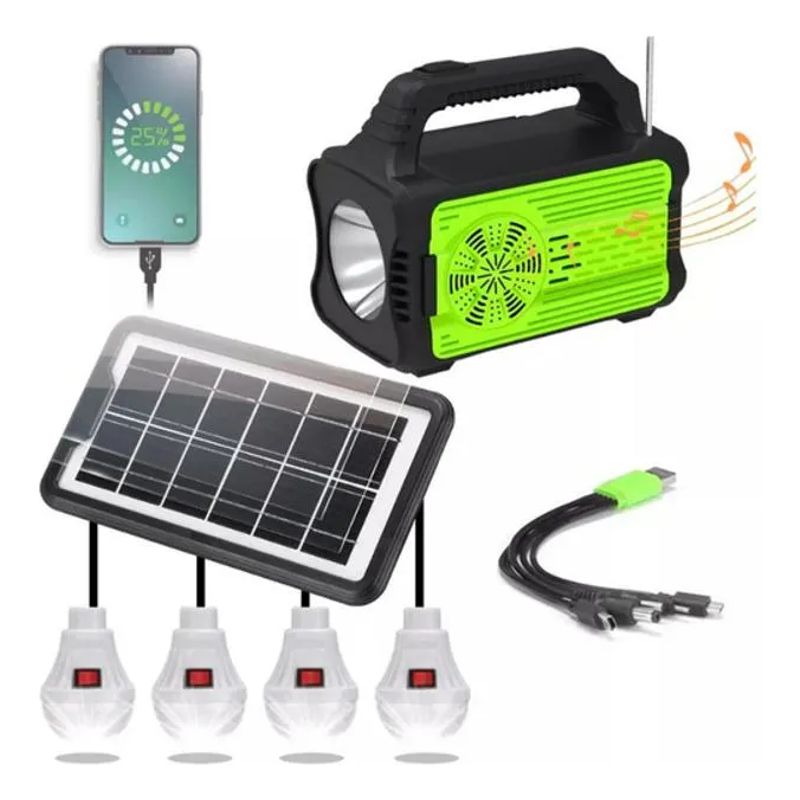 GENERICO - Kit Linterna Solar Led X4 Bombillos Banco Energía Portátil