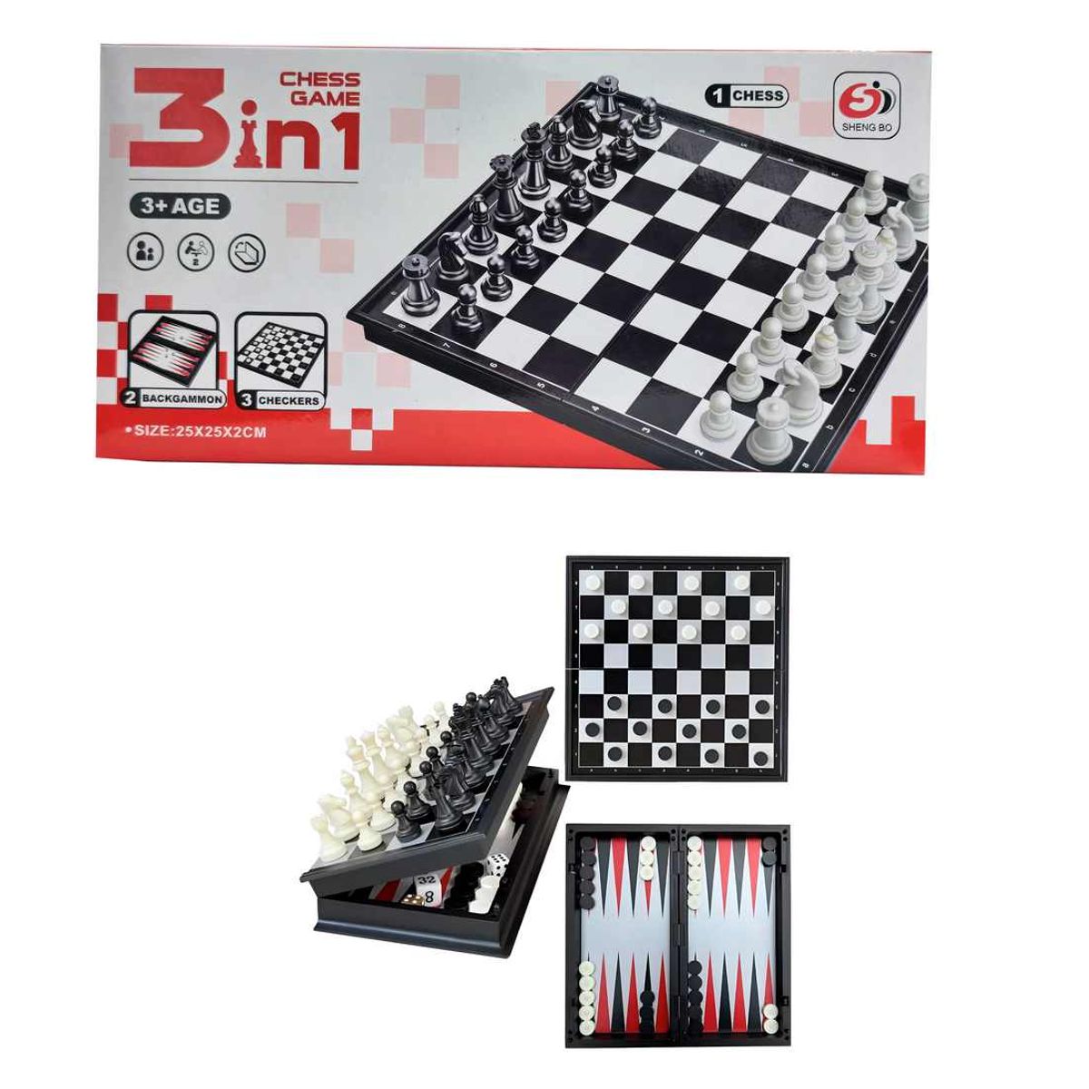 GENERICO - Juego De Mesa Estrategia 3 En 1 Ajedrez ,backgammon Y Damas