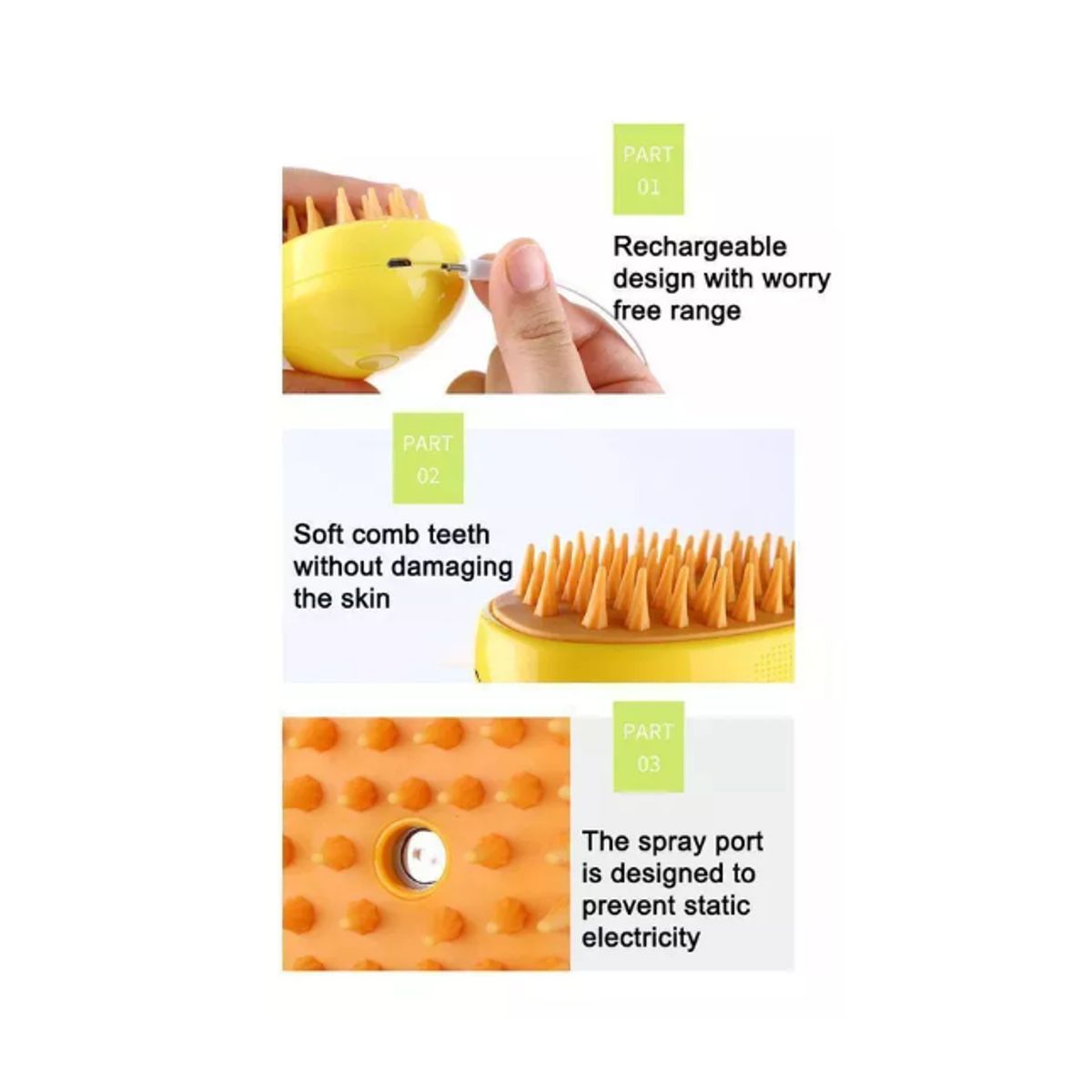 INFANTILES CAJUROMIX - 3 En1 Cepillo De Vapor Para Perro Masaje Para Gatos Amarillo