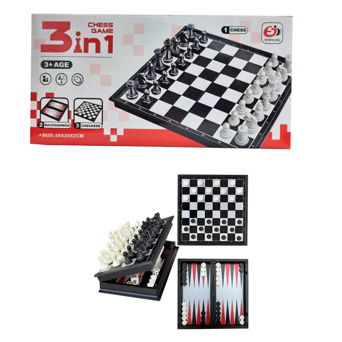 GENERICO - Juego De Mesa Estrategia 3 En 1 Ajedrez ,backgammon Y Damas