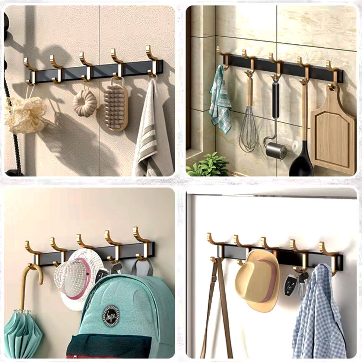 GENERICO - Soporte Perchero Multiusos Ganchos Moviles Baño Puerta