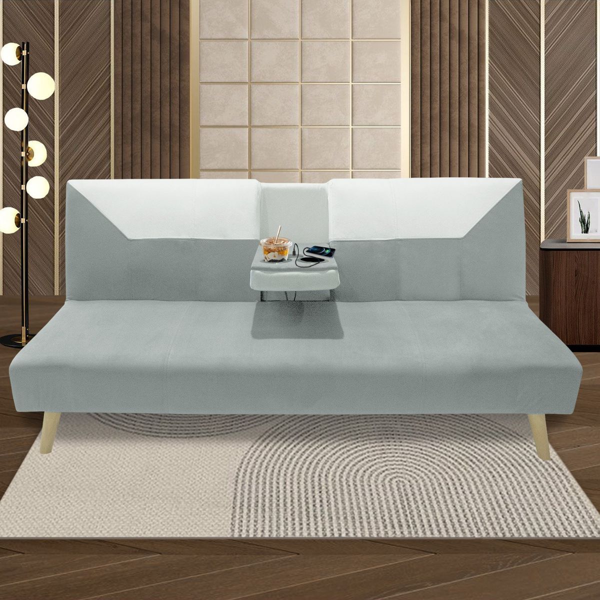 DORMILANDIA - Sofá Cama Pekín gris 2 Puestos Con Cargador y Porta Vasos