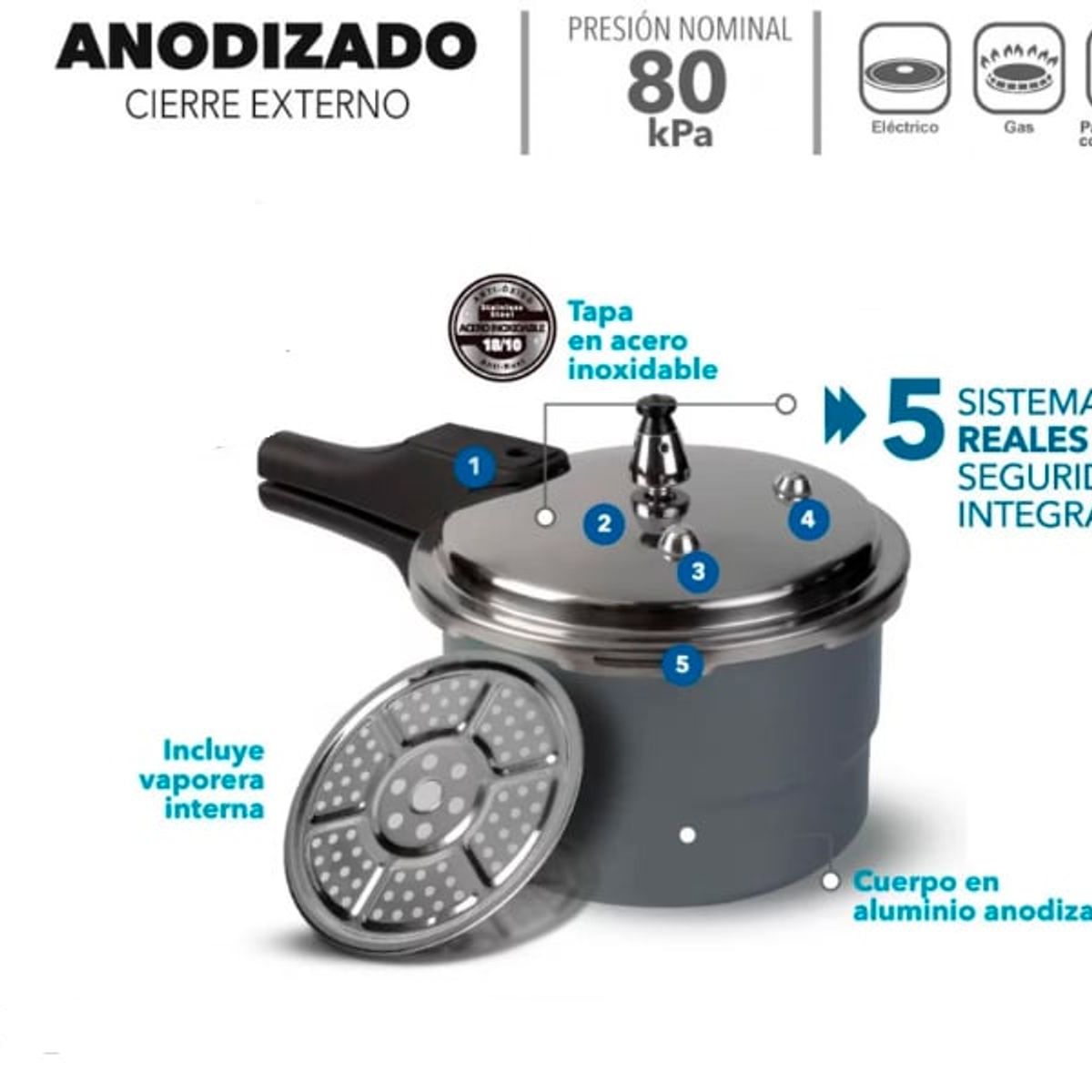 HOME ELEMENTS - Olla a Presión Anodizado – Capacidad 5,6 litros