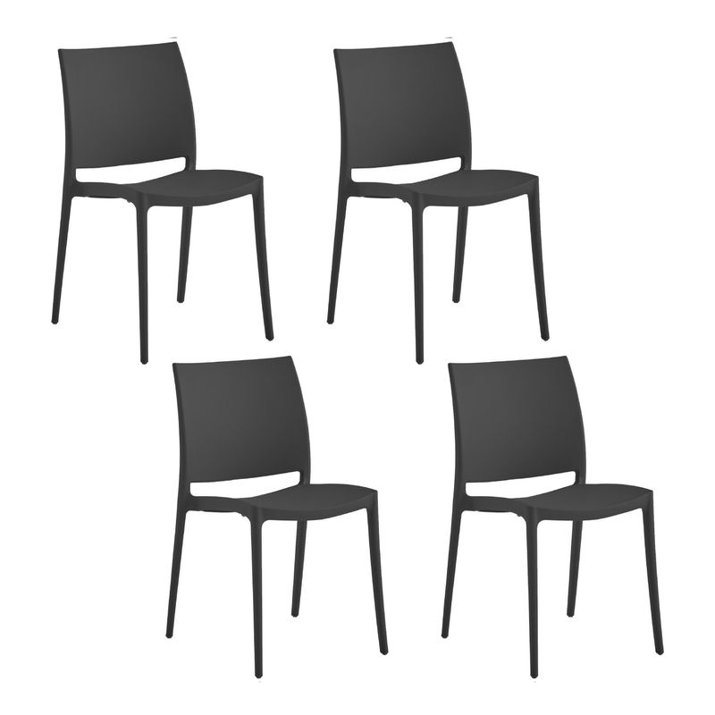 ERGONOMUS - Set 4 Sillas de Cafetería Comedor Clásicas Aptas Para Exterior Negro