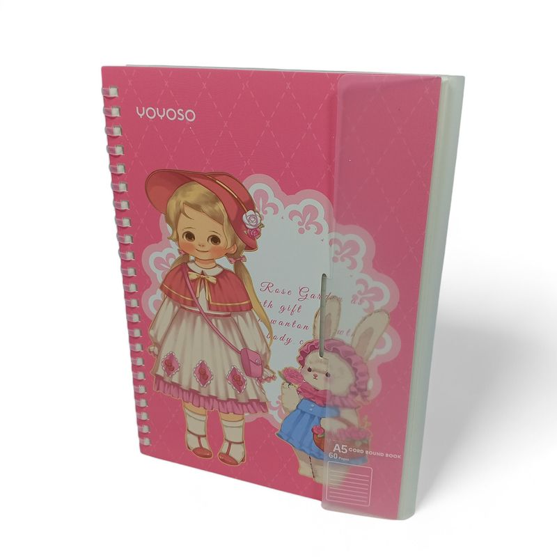 YOYOSO - CUADERNO A5 - MUÑECA ROSA - LINEAS HORIZONTALES - ROSADO