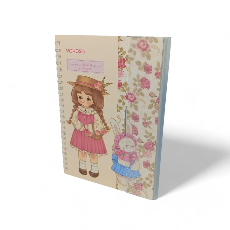 YOYOSO - CUADERNO A5 - MUÑECA ROSA - LINEAS HORIZONTALES - BLANCO